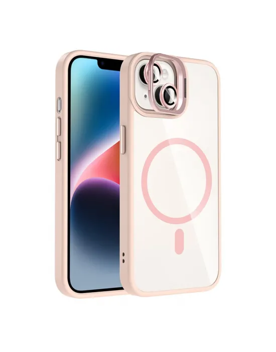 Joko Apple İphone 14 Remim Lensli Magsafe Standlı Kapak - Pembe