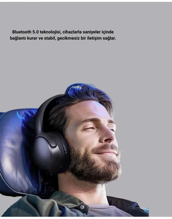 Kablosuz Bluetooth Kulaklık 5.0 18 Saat Kullanım Dinamik Sürücü Siyah