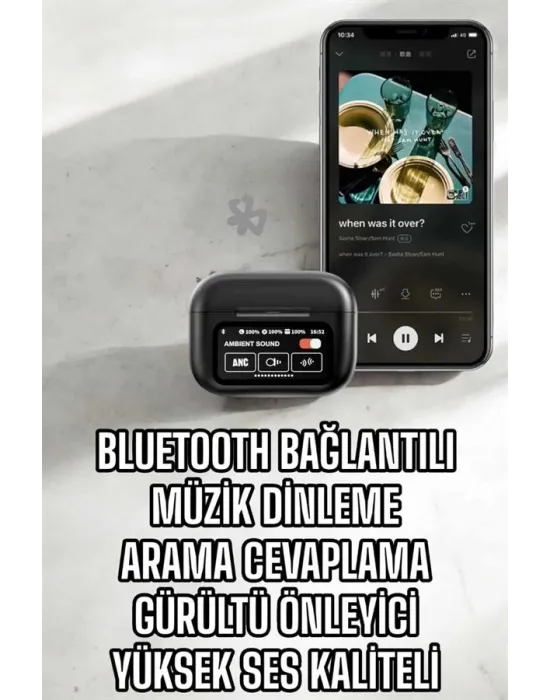 Kablosuz Bluetooth Kulaklık Ekranlı Uzun Şarj Süreli Anc Destekli