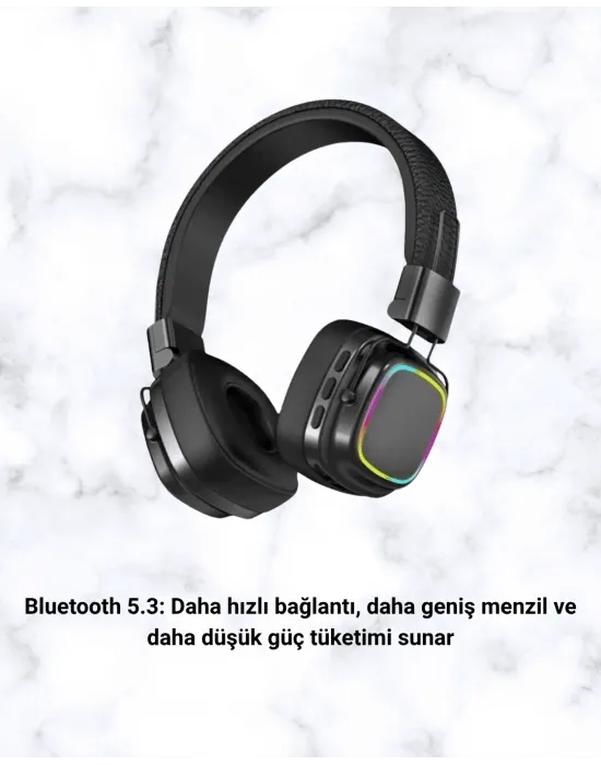 Kablosuz Rgb Işıklı Katlanabilir Bluetooth Kulak Üstü Kulaklık