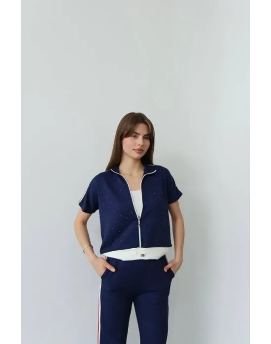 Kadın Fermuarlı Taş Ve şerit Detaylı Ikili Takım
