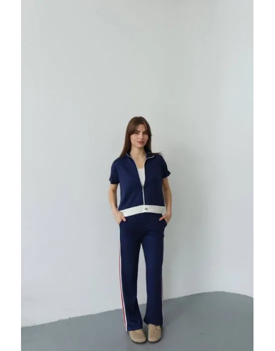 Kadın Fermuarlı Taş Ve şerit Detaylı Ikili Takım