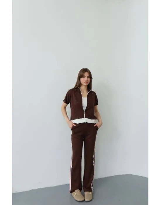 Kadın Fermuarlı Taş Ve şerit Detaylı Ikili Takım