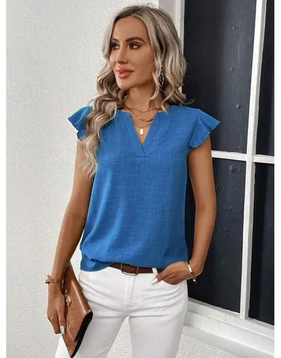 Kadın Kısa Kelebek Kollu V Yakalı Bluz
