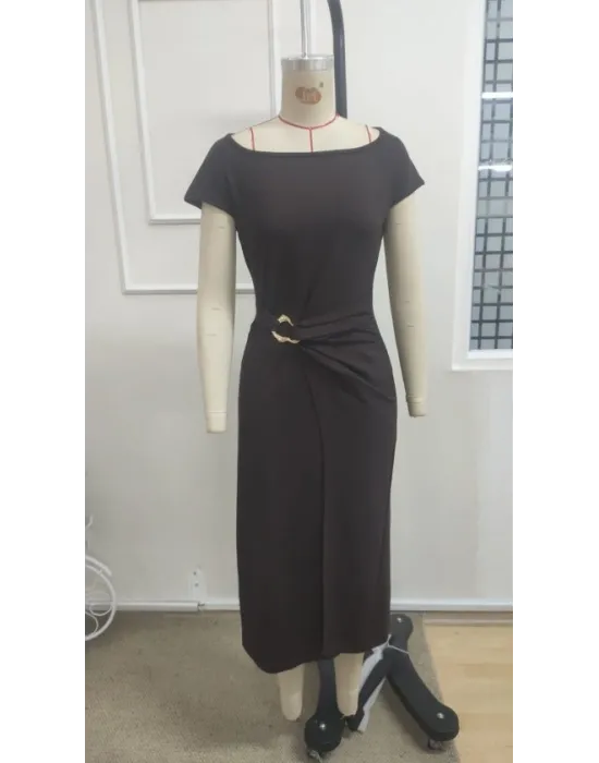 Kadın Kısa Kollu Geometrik Yakalı önden Açık Modal Mini Elbise