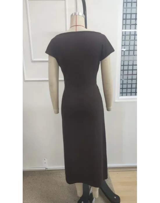Kadın Kısa Kollu Geometrik Yakalı önden Açık Modal Mini Elbise