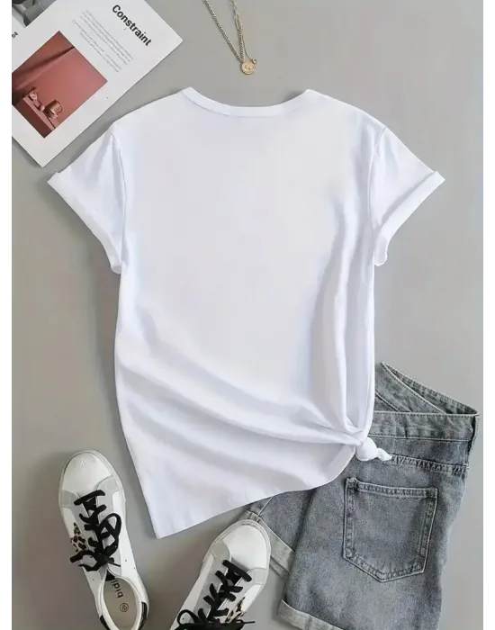 Kadın Kısa Kollu Palmiye Baskılı Viskon T-shirt