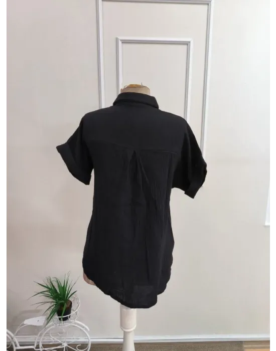 Kadın Kısa Kollu Yakalı önü Düğmeli Müslim Gömlek