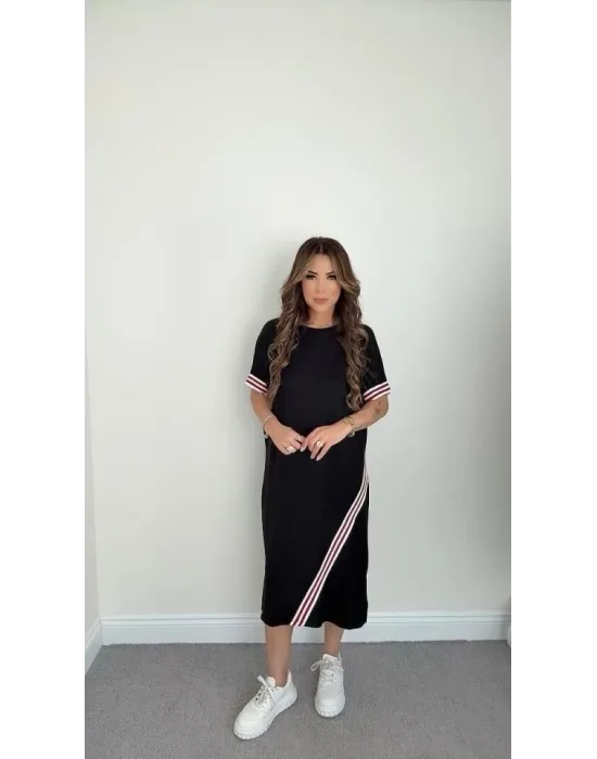 Kadın Kol Ve Etek şerit Detaylı Midi Boy Elbise