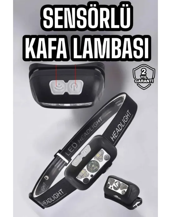 Kafa Lambası Kamp Lambası Sensörlü Şarjlı Ayarlanabilir