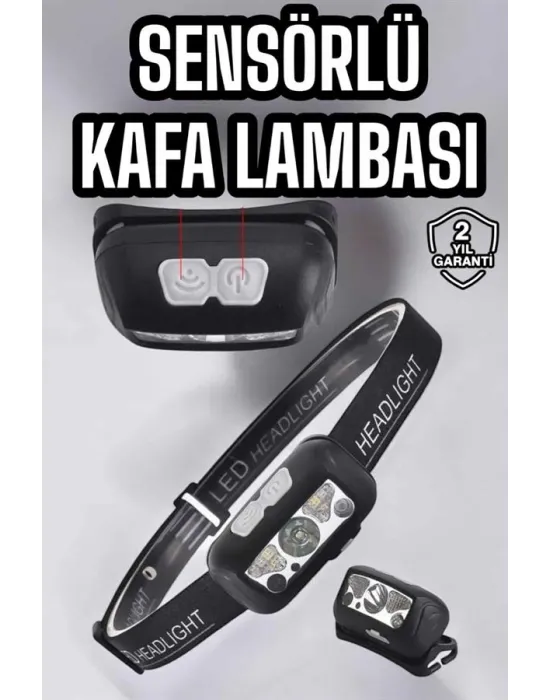 Kafa Lambası Kamp Lambası Sensörlü Şarjlı Ayarlanabilir