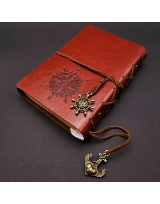 Kahverengi Pusula Temalı Deri Defter