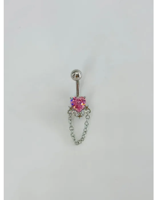 Kalp Detaylı Sallantılı Göbek Piercing - Pg0126