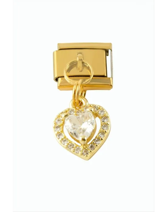 Kalp Zirkon Taşlı Sallatılı Çelik Charm