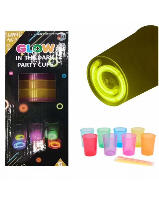 Karanlıkta Yanan Gece Işığı Mega Glow Bardaklar 8 Adet 8.5 X 10.5 Cm