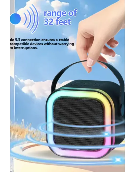 Karaoke Kablosuz Hoparlör Mikrofonlu Rgb Işıklı Bluetooth Speaker Tf Kart/usb Siyah