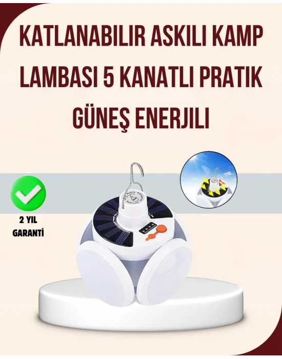 Katlanabilir Güneş Enerjili Led Kamp Lambası Usb Şarjlı
