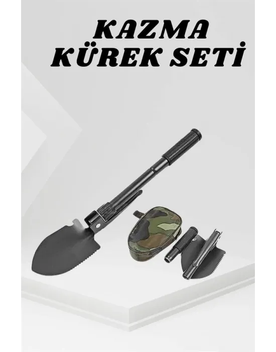 Katlanabilir Kamp Küreği Küçük Kazma Kürek Seti Pusulalı