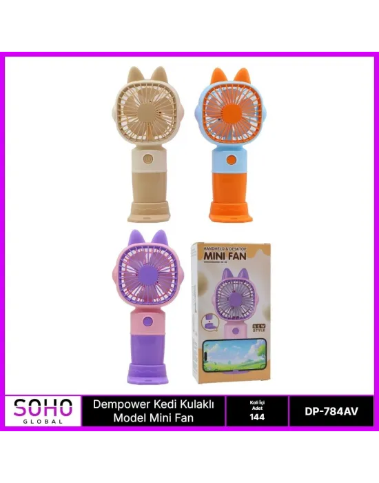 Kedi Kulaklı Telefon Tutuculu  Mini Fan