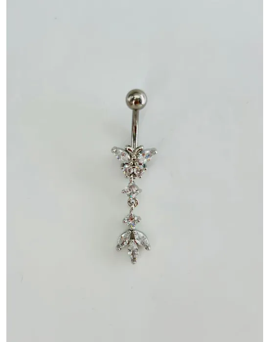 Kelebek Detaylı Sallantılı Göbek Piercing - Pg0165