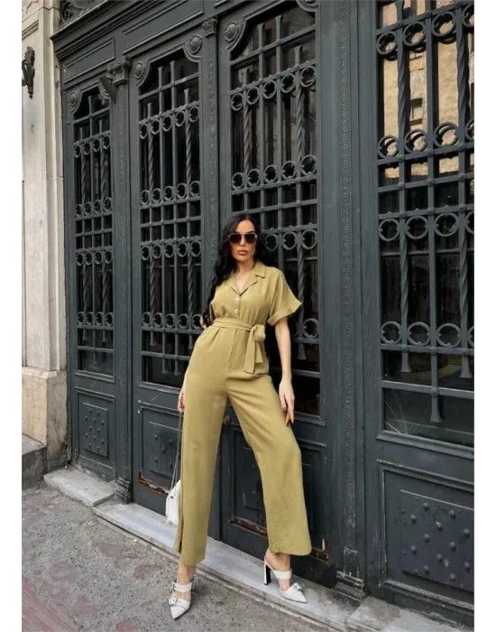 KETEN TULUM BEL BAĞLAMA DETAYLI - Yeşil