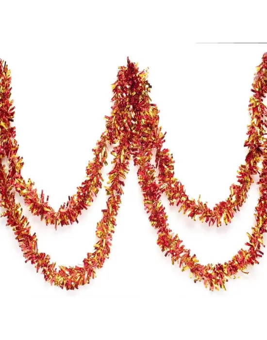 Kırmızı Altın Renk 4 Cm Genişlik Garland Çift Renk Sim Süs 180 Cm