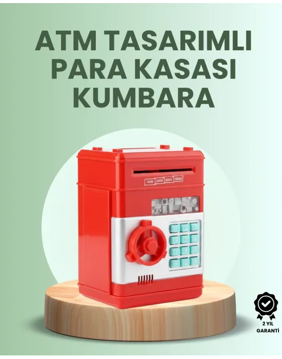 Kırmızı Atm Kasa Tipi Para Biriktirme Kumbarası