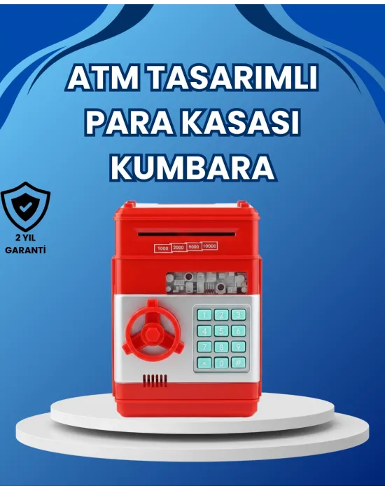Kırmızı Atm Tasarımlı Şifreli Para Kasası Kumbara