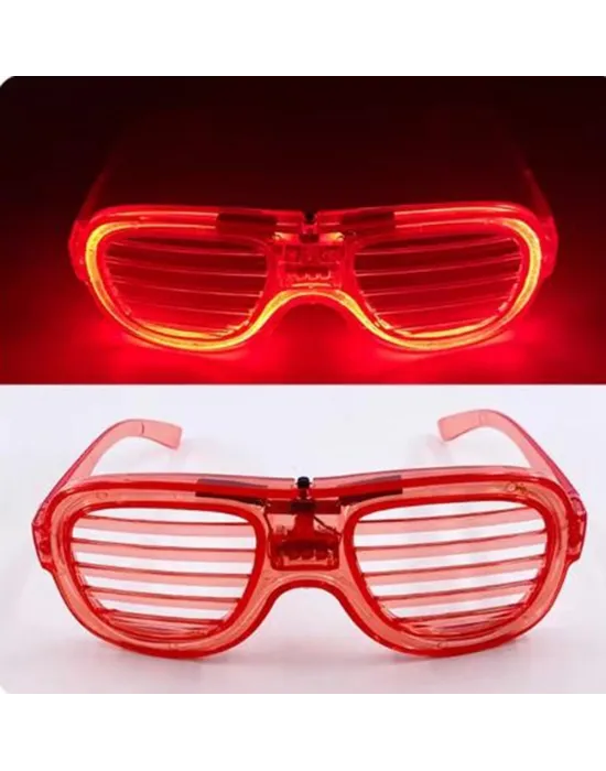 Kırmızı Led Işıklı Parti Gözlüğü - Neon Glow Şerit Gözlük 3 Modlu