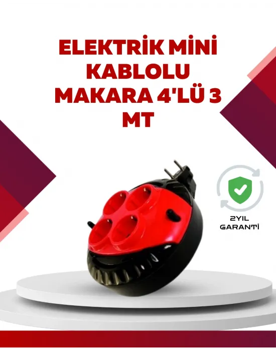 Kırmızı Renk 3 Metre 4’lü Kablolu Priz Makarası
