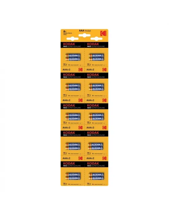 Kodak 20 Adet Max Super Alkalin 2’li Ayrılabilir Kartela İnce Pil