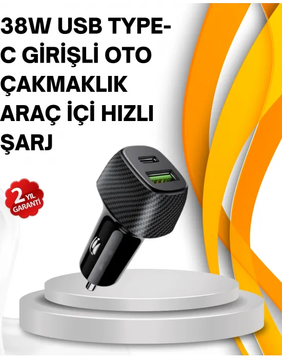 Kompakt Tasarımlı Type-c + Usb Girişli Araç Şarj Başlığı
