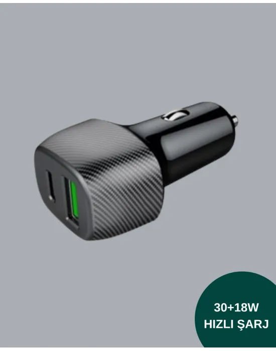 Kompakt Tasarımlı Type-c + Usb Girişli Araç Şarj Başlığı