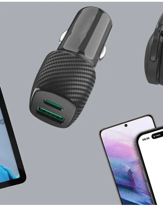 Kompakt Tasarımlı Type-c + Usb Girişli Araç Şarj Başlığı