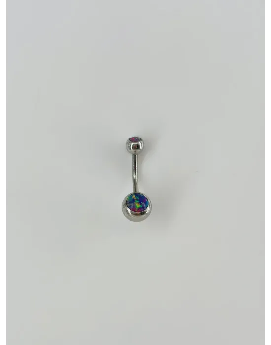 Koyu Hologram Taş Detaylı Göbek Piercing - Pg0051