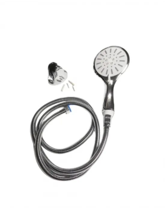 Krem Duş Başlığı Seti 4 Kademeli El Duşu Spiral Hortumlu Banyo Seti