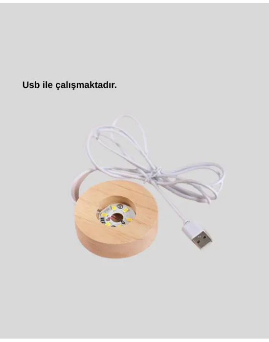 Kristal Gezegen Küre Ahşap Tabanlı Usb Işıklı Gece Lambası