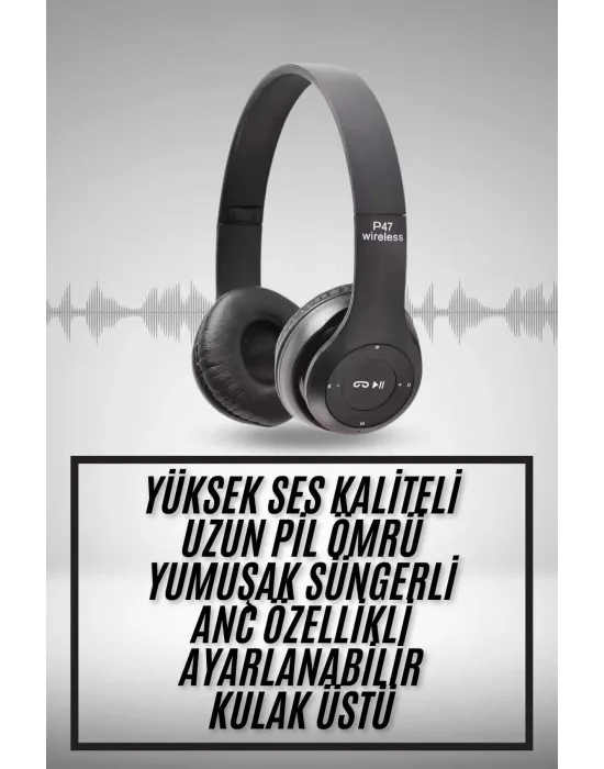 Kulak Üstü Bluetooth Kulaklık Yüksek Ses Kaliteli Ayarlanabilir