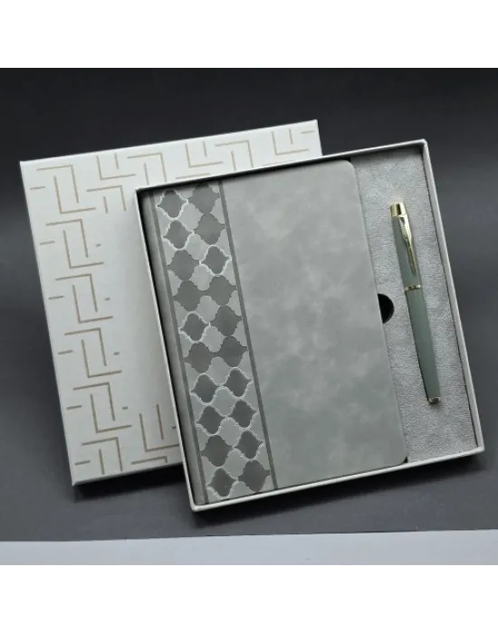 Kutulu Gri Defter Ve Metal Kalem Seti