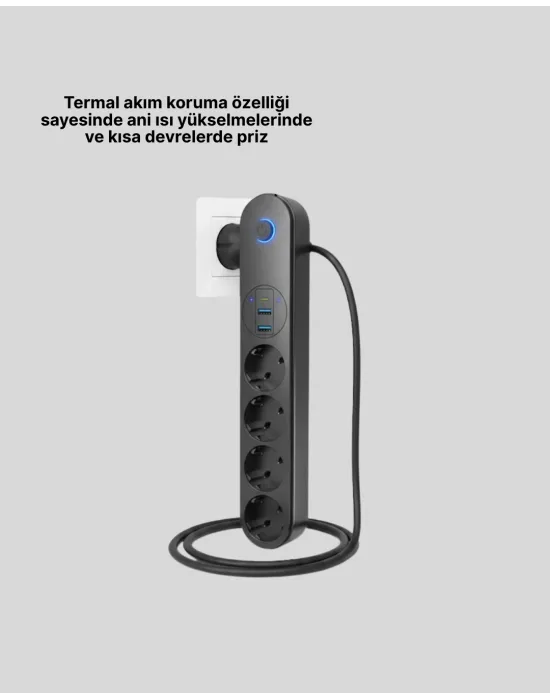 Led Anahtarlı Akım Korumalı Çoklu Priz 4 Priz 3 Usb Girişli