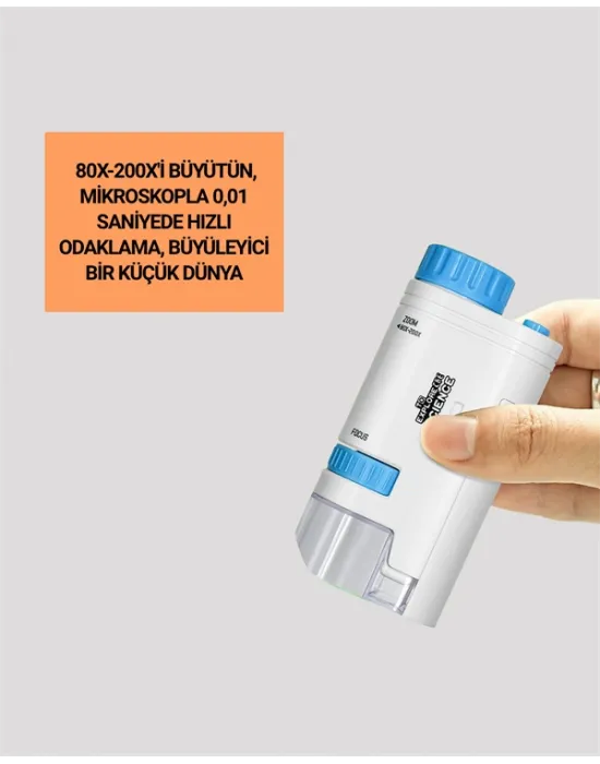 Led Aydınlatmalı 80–200 Kat Büyütmeli Cep Mikroskop