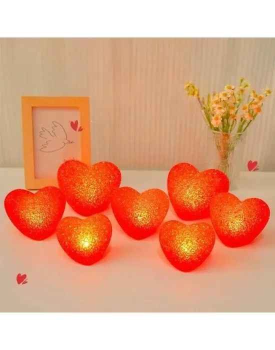 Led Işıklı Kırmızı Kalp Gece Lambası 12li Paket