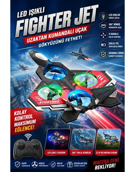 Led Işıklı Oyuncak Drone Fighter Jet Tasarımlı Uzaktan Kumandalı Uçak