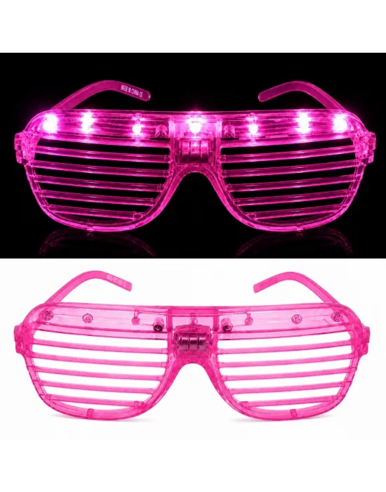 Led Işıklı Panjur Parti Gözlüğü Pembe Renk Shutter Gözlük
