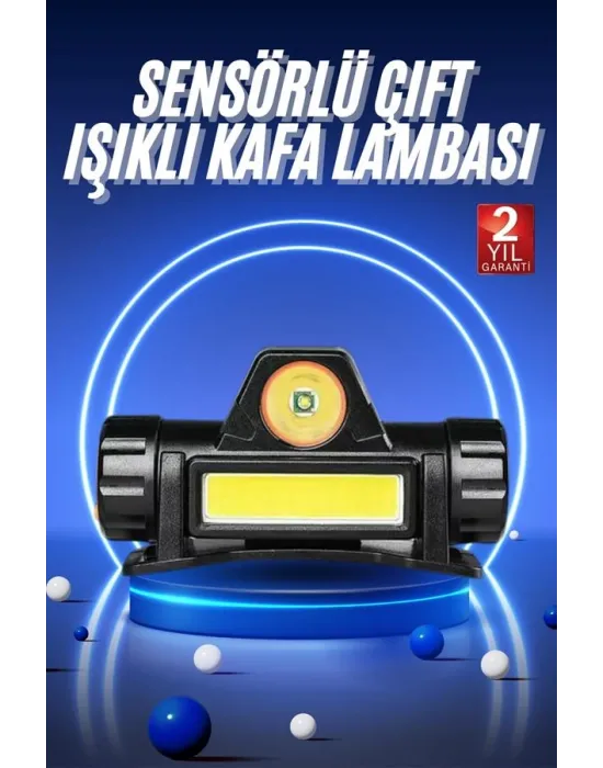 Ledli Şarjlı Kafa Lambası Led Şarjlı Su Geçirmez Kafa Feneri