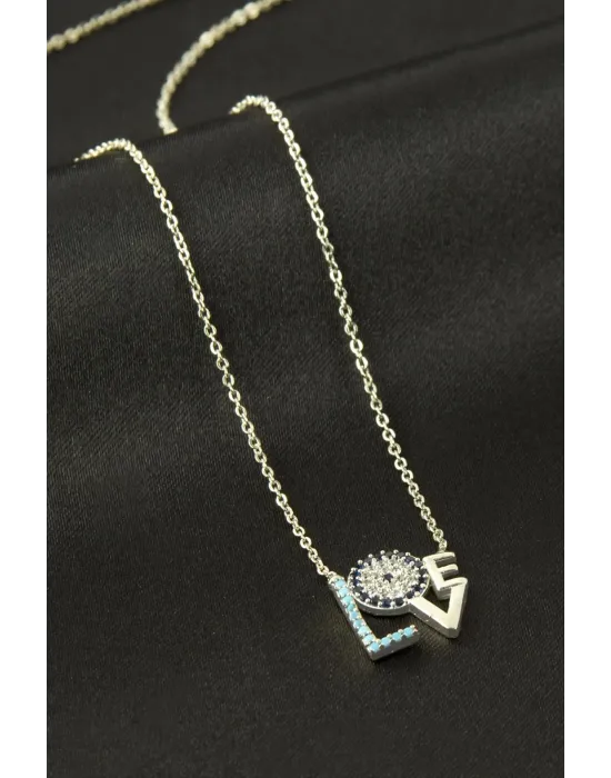 Love Yazılı Zirkon Taşlı Kolye