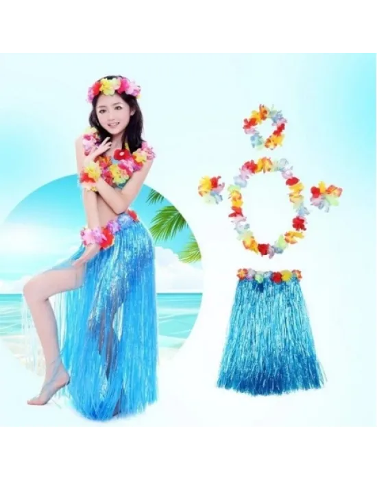 Luau Aloha Hawaii Partisi  Etek Taç Ve Bileklik Seti Mavi