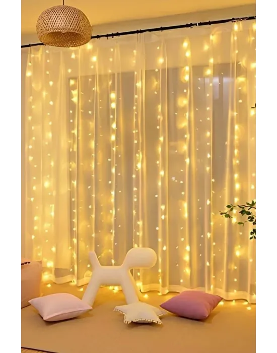Lw-7 300 Ledli 10 Sarkıt Perde Led Işık, 8 Modlu Uzaktan Kumandalı, 3x3 Metre Peri Telli Led