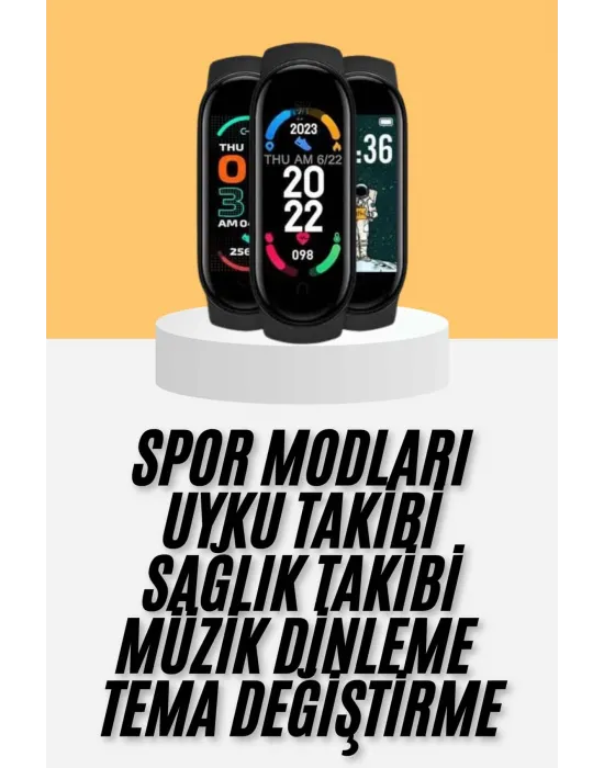 M6 Akıllı Bileklik Siyah Adımsayar Spor Takibi Android Ve İos Uyumlu