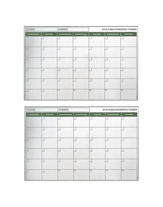 Manyetik Yapışkanlı Bir Aylık Program Planlayıcı Takvim 85x56 Cm